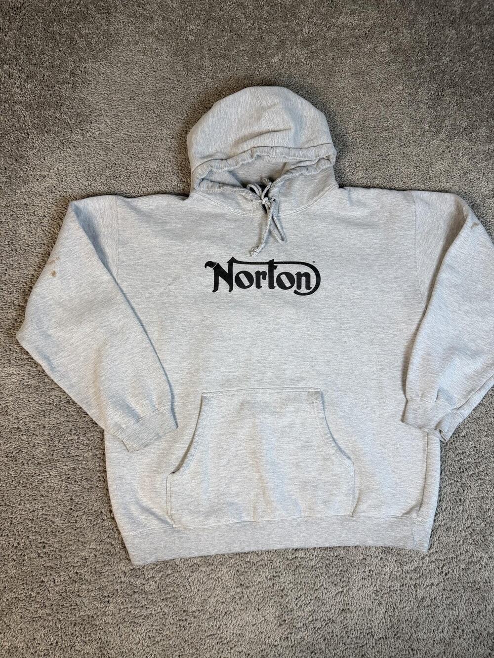 Vintage Norton Motorcycles Hoodie Mens L Gray Pullover Hooded Pockets 90s